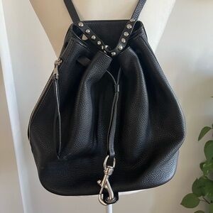 Rebecca Minkoff Black Leather Backpack with Silver Accents